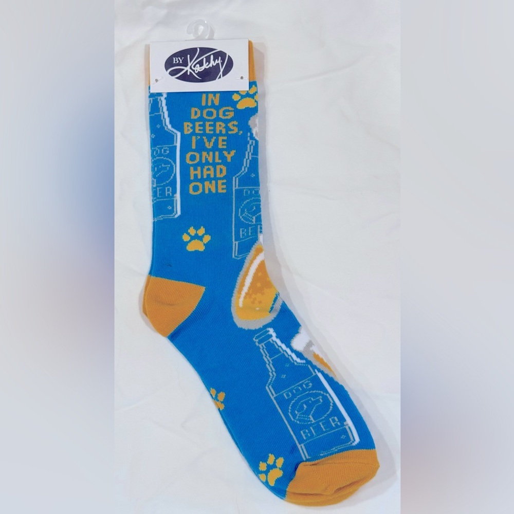 NWOT Unisex Socks/Beer/Blue-Yellow/In Dog Beers, I’ve Only Had 1/OSFM/85% Cotton